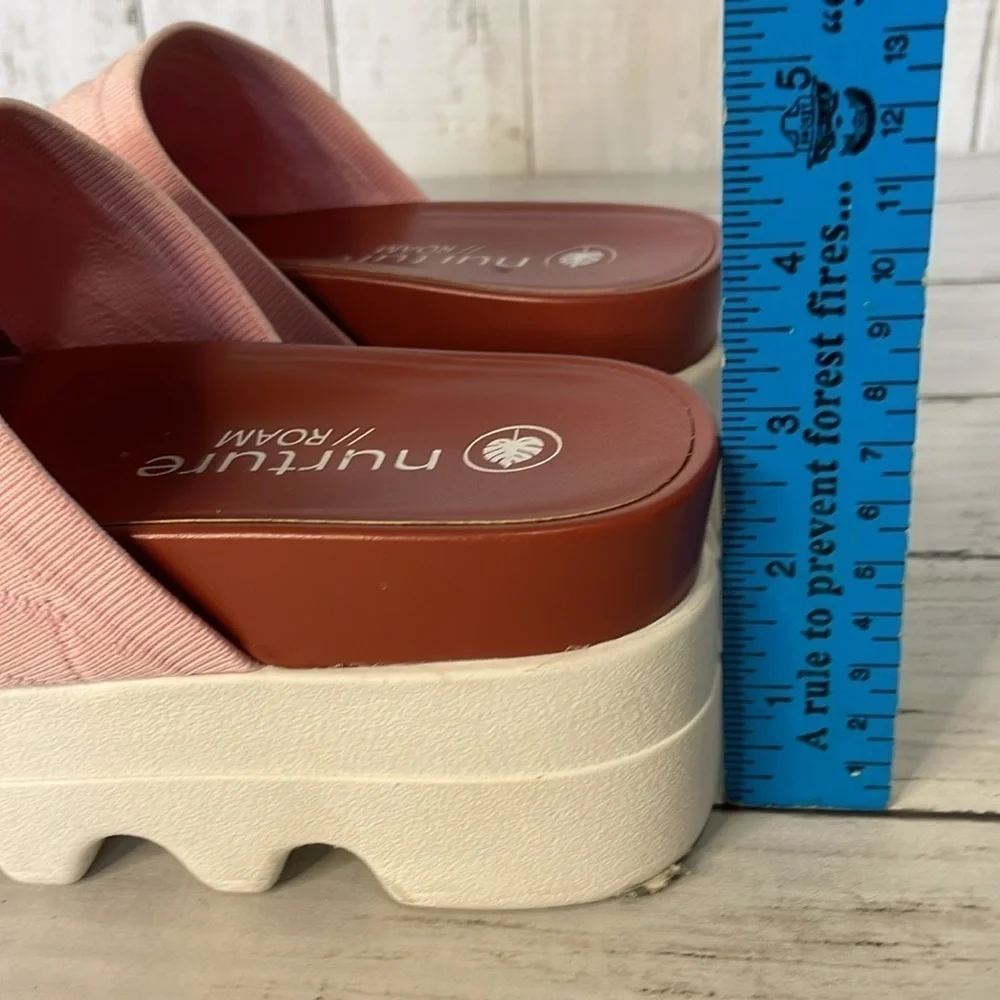 Nurture Roam Willow Knit Flatform Pink Slip-On Sandals.